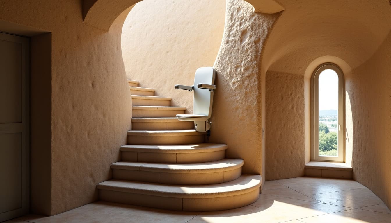 Monte-escalier tournant installé dans une maison ancienne à Moulins, adapté à un escalier en colimaçon