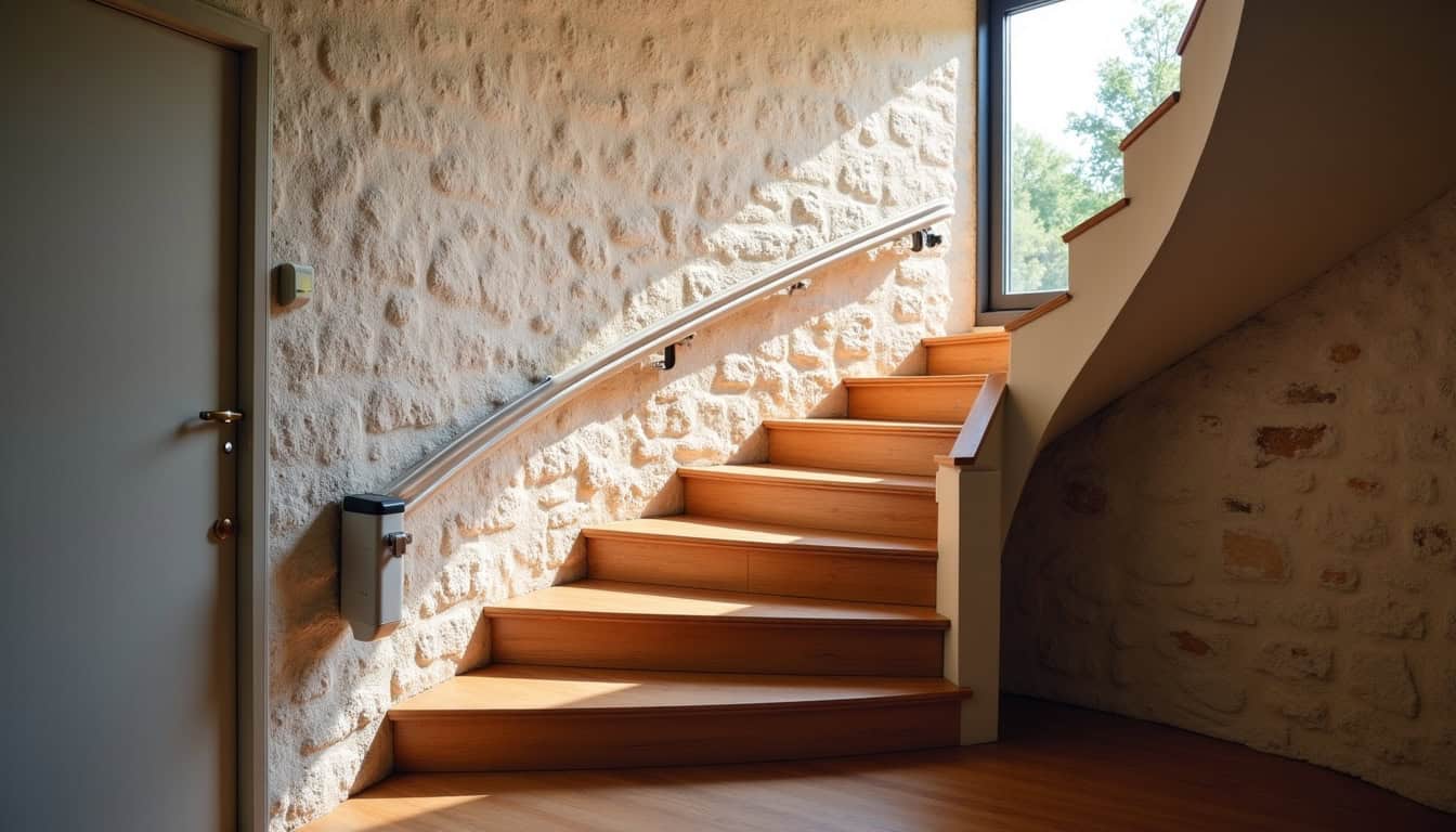 Monte-escalier tournant installé dans une maison ancienne à Saint-Mamert-du-Gard