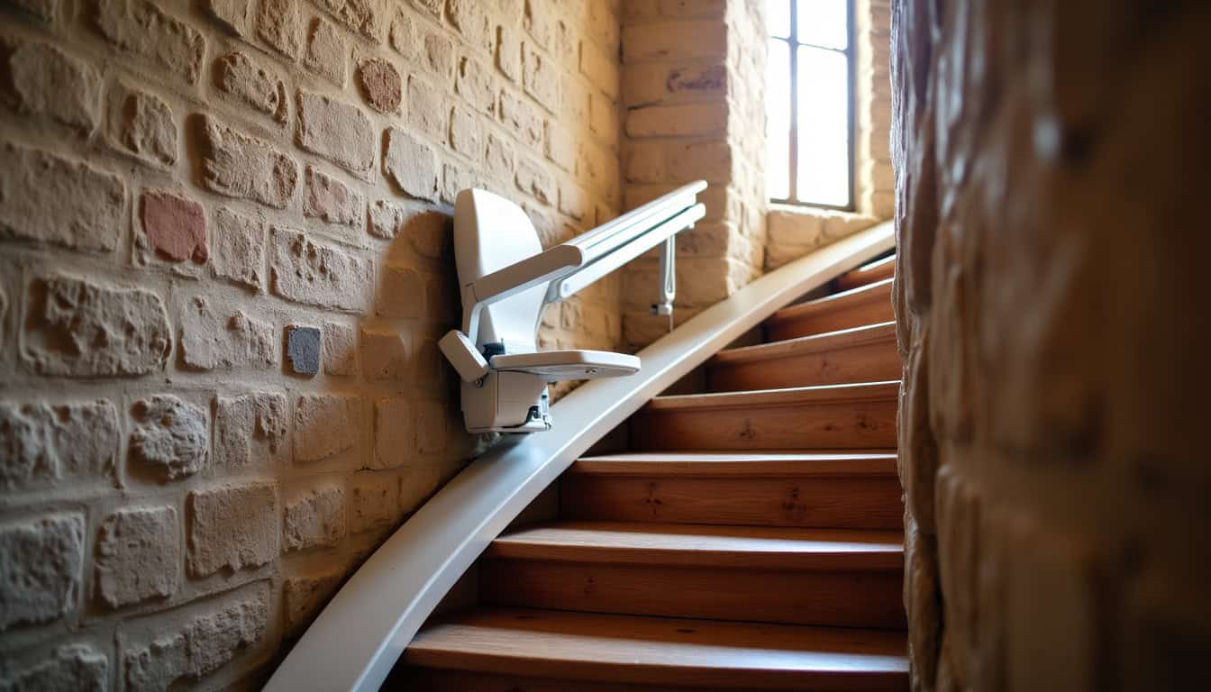 Monte-escalier tournant installé dans une maison ancienne à Vermenton