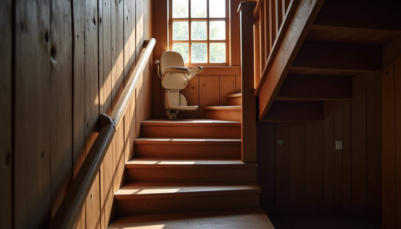 Monte-escalier tournant installé dans une maison ancienne de la Somme