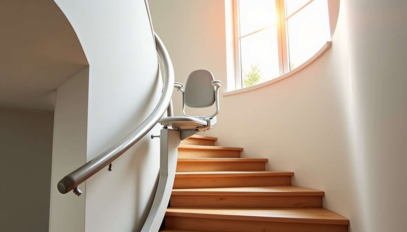 Monte-escalier tournant installé dans une maison avec escalier en colimaçon à Aussonne