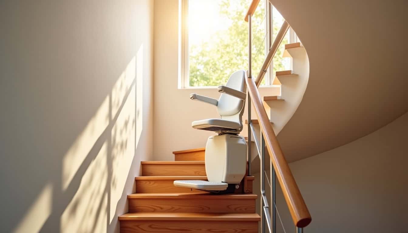 Monte-escalier tournant installé dans une maison de Crémieu avec escalier en colimaçon