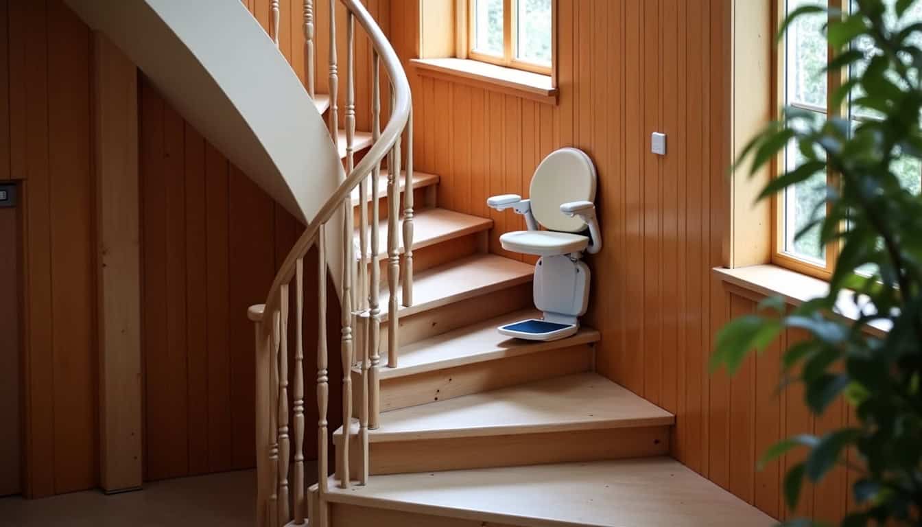 Monte-escalier tournant installé dans une maison de Séchilienne sur un escalier en colimaçon