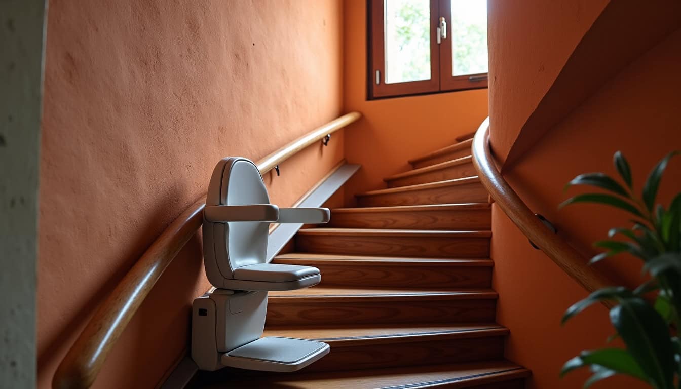 Monte-escalier tournant installé dans une maison traditionnelle du Gers