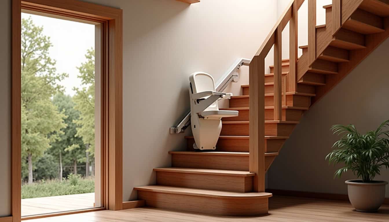 Monte-escalier tournant installé sur un escalier avec palier à Bérat