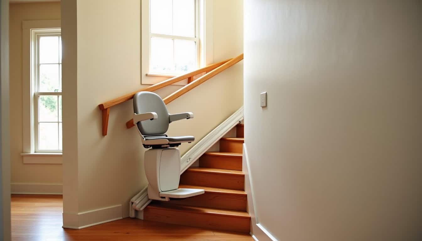 Monte-escalier tournant installé sur un escalier avec virage à Saint-Michel-le-Cloucq