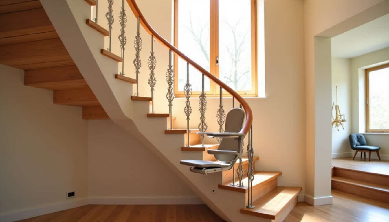 Monte-escalier tournant installé sur un escalier en colimaçon à Auterive