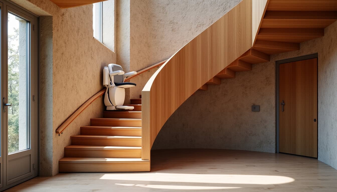 Monte-escalier tournant installé sur un escalier en colimaçon à Chavelot
