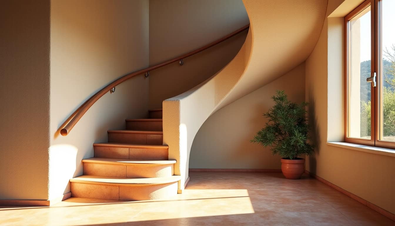 Monte-escalier tournant installé sur un escalier en colimaçon à La Garde-Freinet