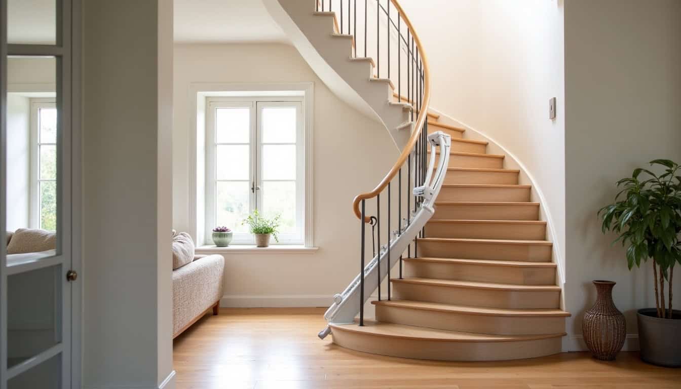 Monte-escalier tournant installé sur un escalier en colimaçon à Meucon