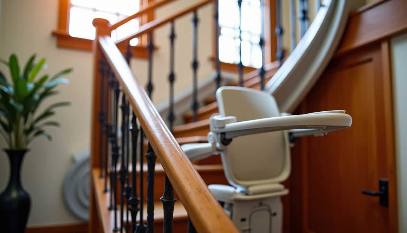 Monte-escalier tournant installé sur un escalier en colimaçon à Molinet