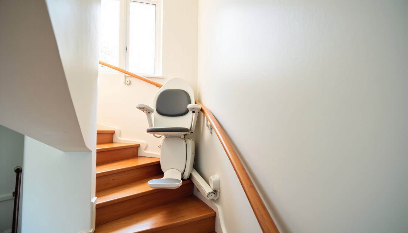 Monte-escalier tournant installé sur un escalier en colimaçon dans une maison de Quintin