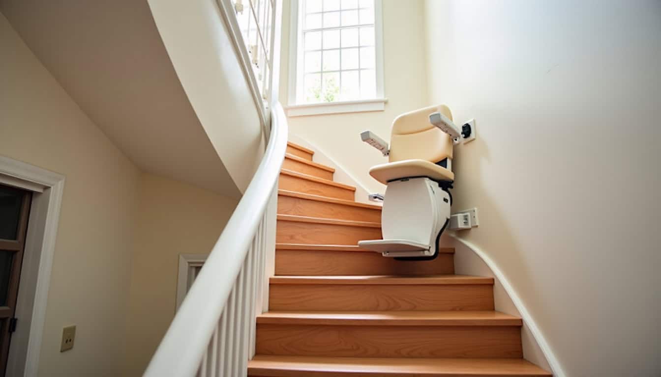 Monte-escalier tournant installé sur un escalier intérieur à Vieux-Boucau-les-Bains