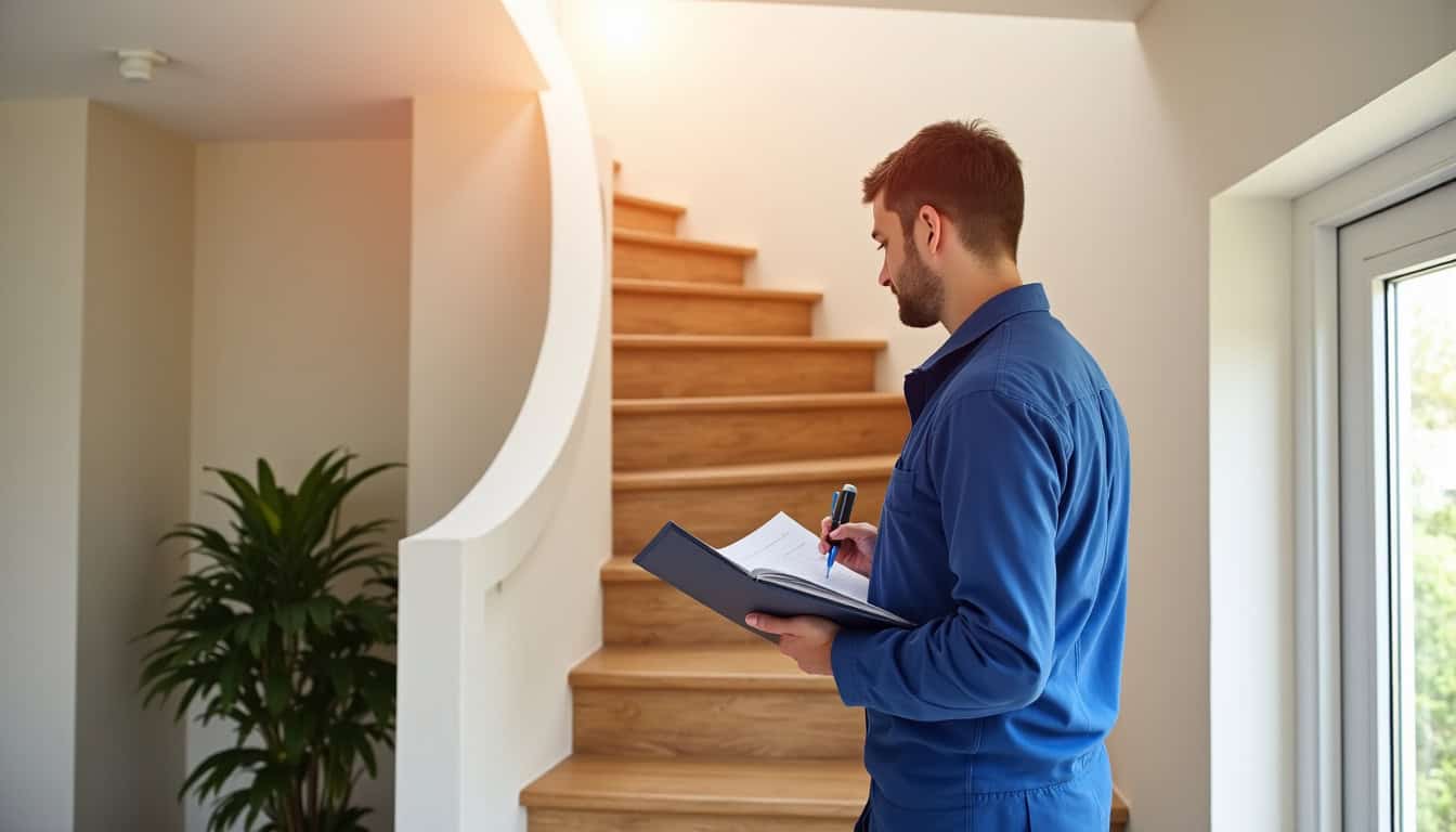 Technicien en train de mesurer un escalier pour un monte-escalier à Trèbes