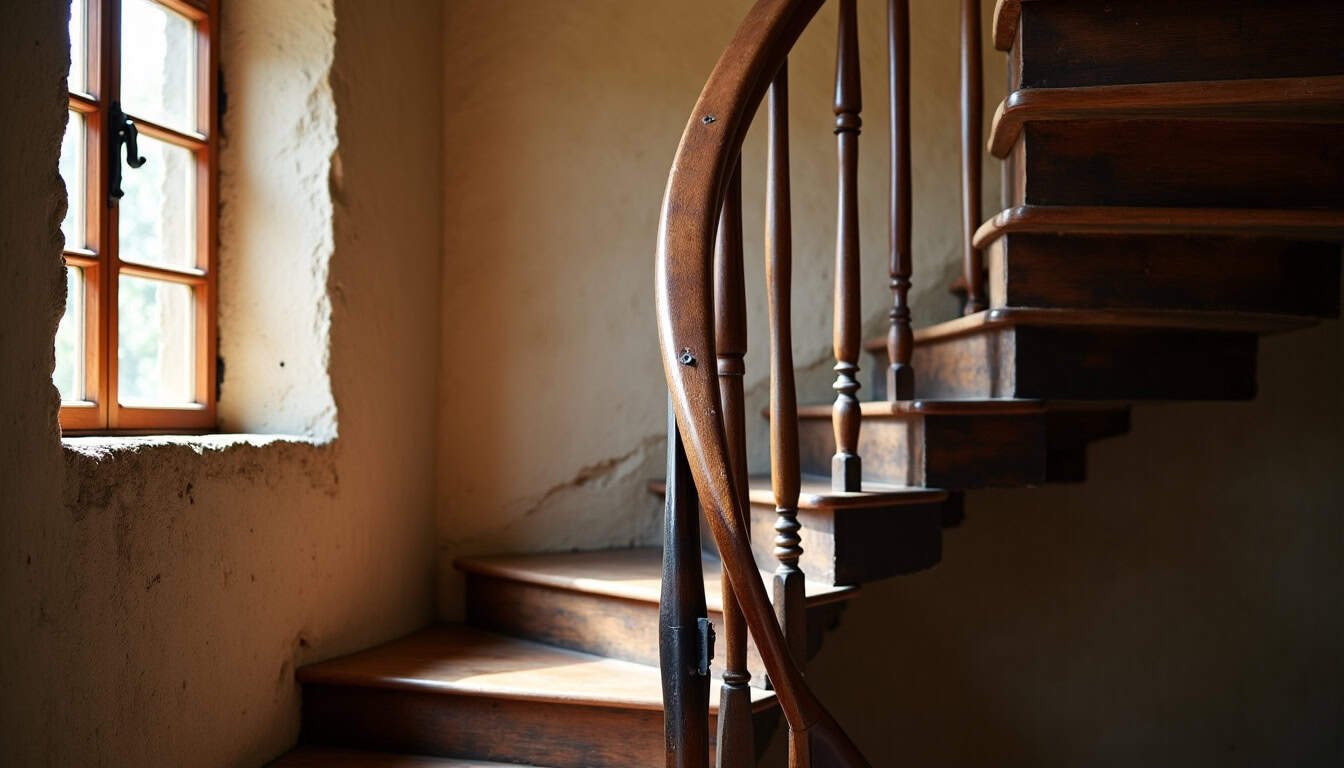 Monte-escalier tournant installé dans une maison à Val en Vignes avec escalier en colimaçon ancien