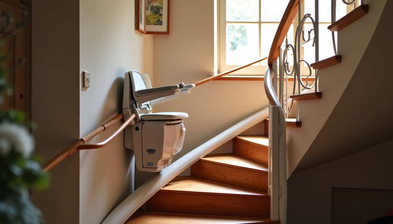 Monte-escalier tournant installé sur un escalier en colimaçon à Villaines-sous-Malicorne