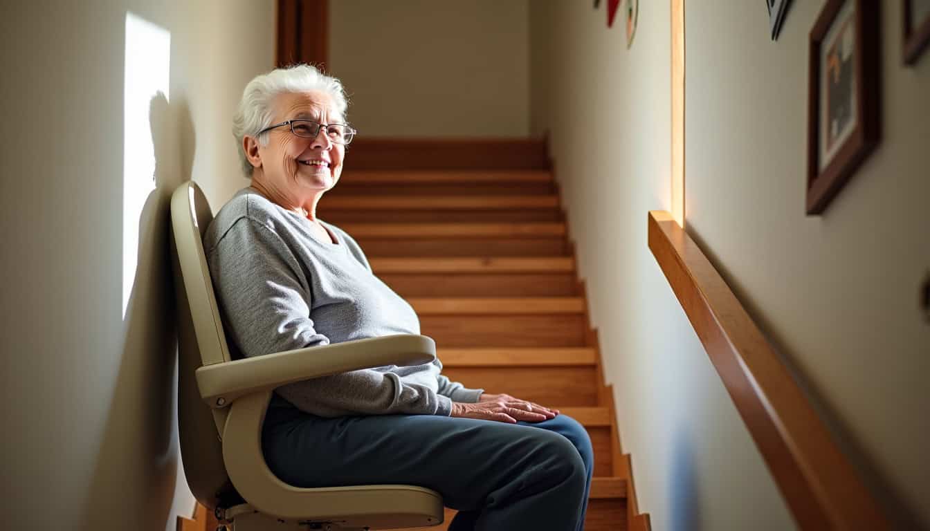 Personne âgée utilisant son monte-escalier à Capinghem