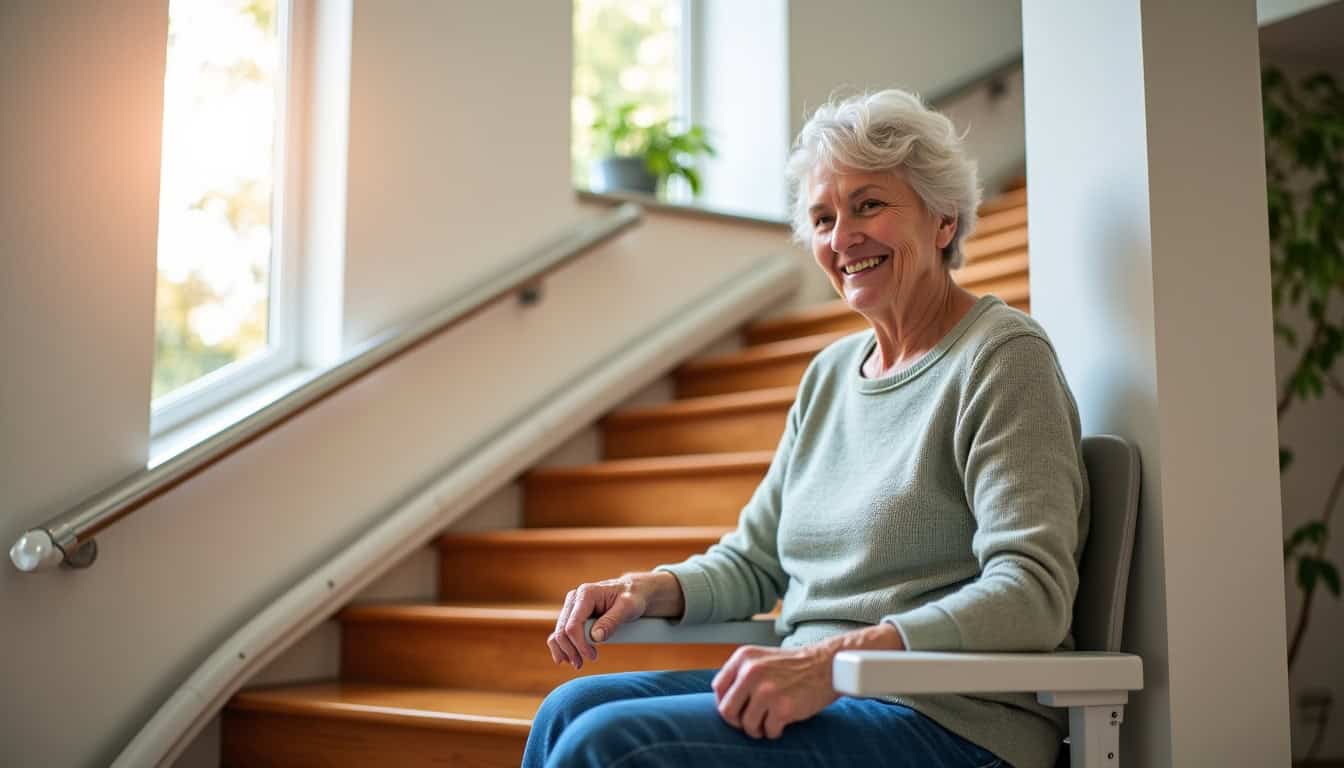Personne âgée utilisant un monte-escalier à Chauvigny