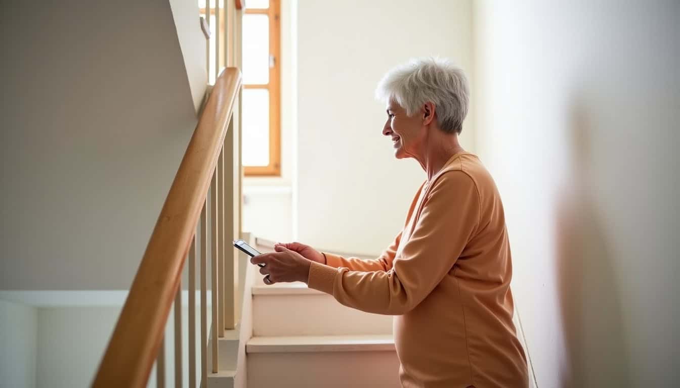 Personne âgée utilisant un monte-escalier dans une maison de l