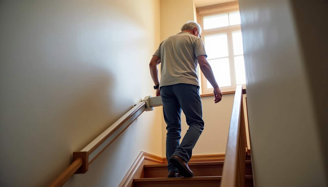 Personne utilisant un monte-escalier dans sa résidence de Hettange-Grande