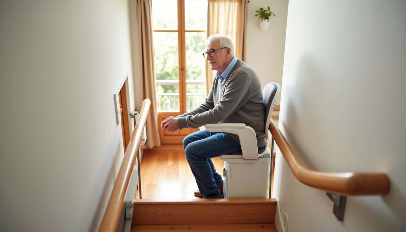 Personne utilisant un monte-escalier dans une maison à Chaussan