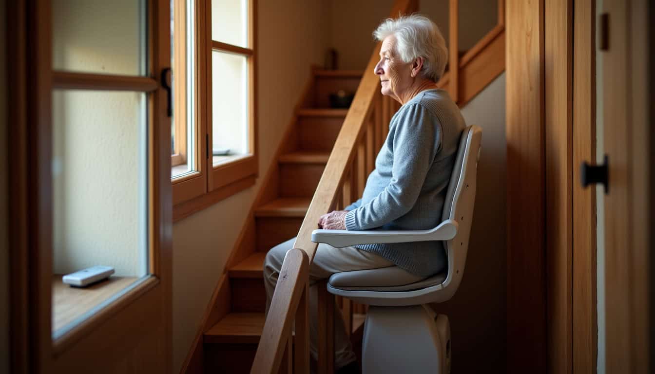 Personne utilisant un monte-escalier dans une maison de Merdrignac