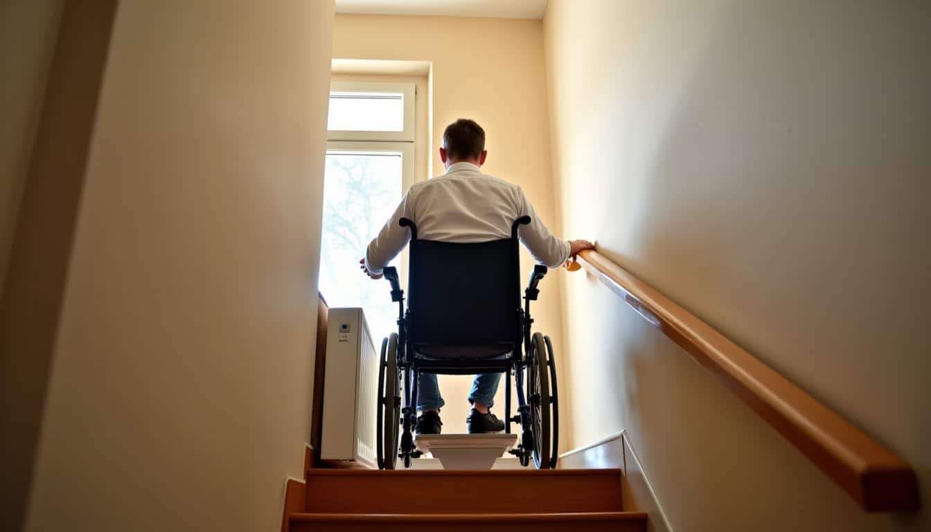 Plateforme élévatrice installée dans un escalier à Pressins