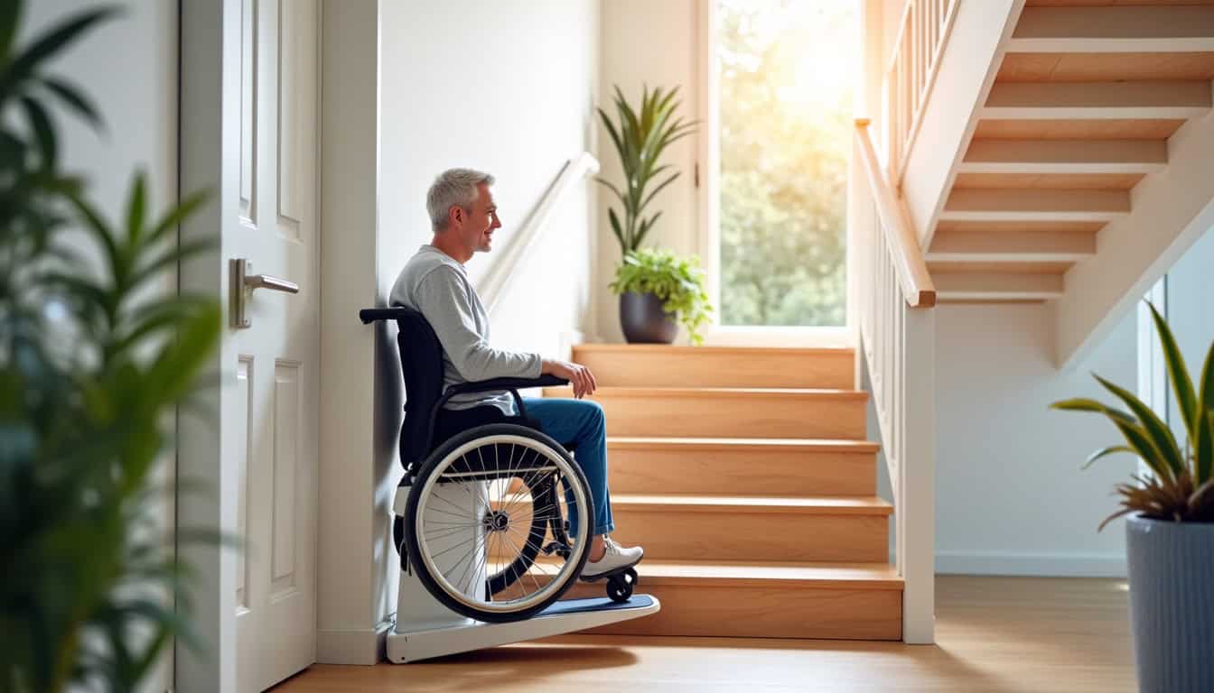 Plateforme monte-escalier installée dans une résidence à La Flotte pour fauteuil roulant