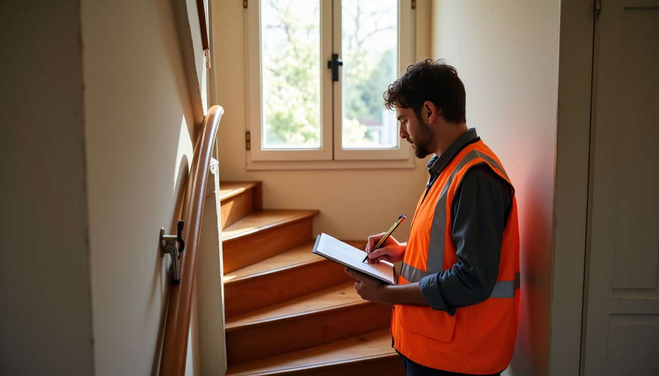 Professionnel effectuant une étude technique pour installation monte-escalier à Saint-Antoine-du-Rocher