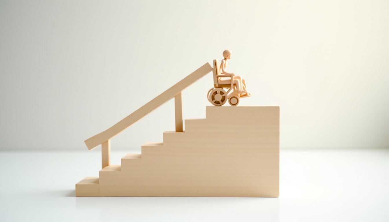 Schéma de fonctionnement d’un monte-escalier avec rail et fauteuil motorisé