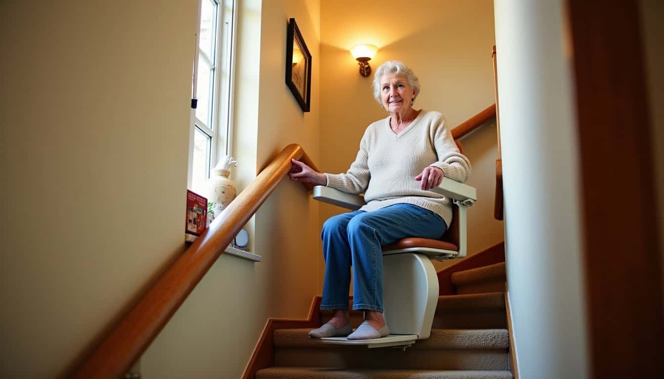 Senior utilisant un monte-escalier dans une maison typique de Pont-à-Mousson