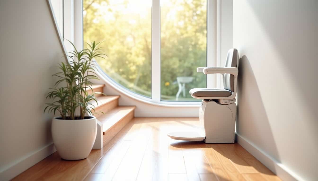 Siège de monte-escalier Stannah installé dans un intérieur lumineux, montrant l’intégration esthétique