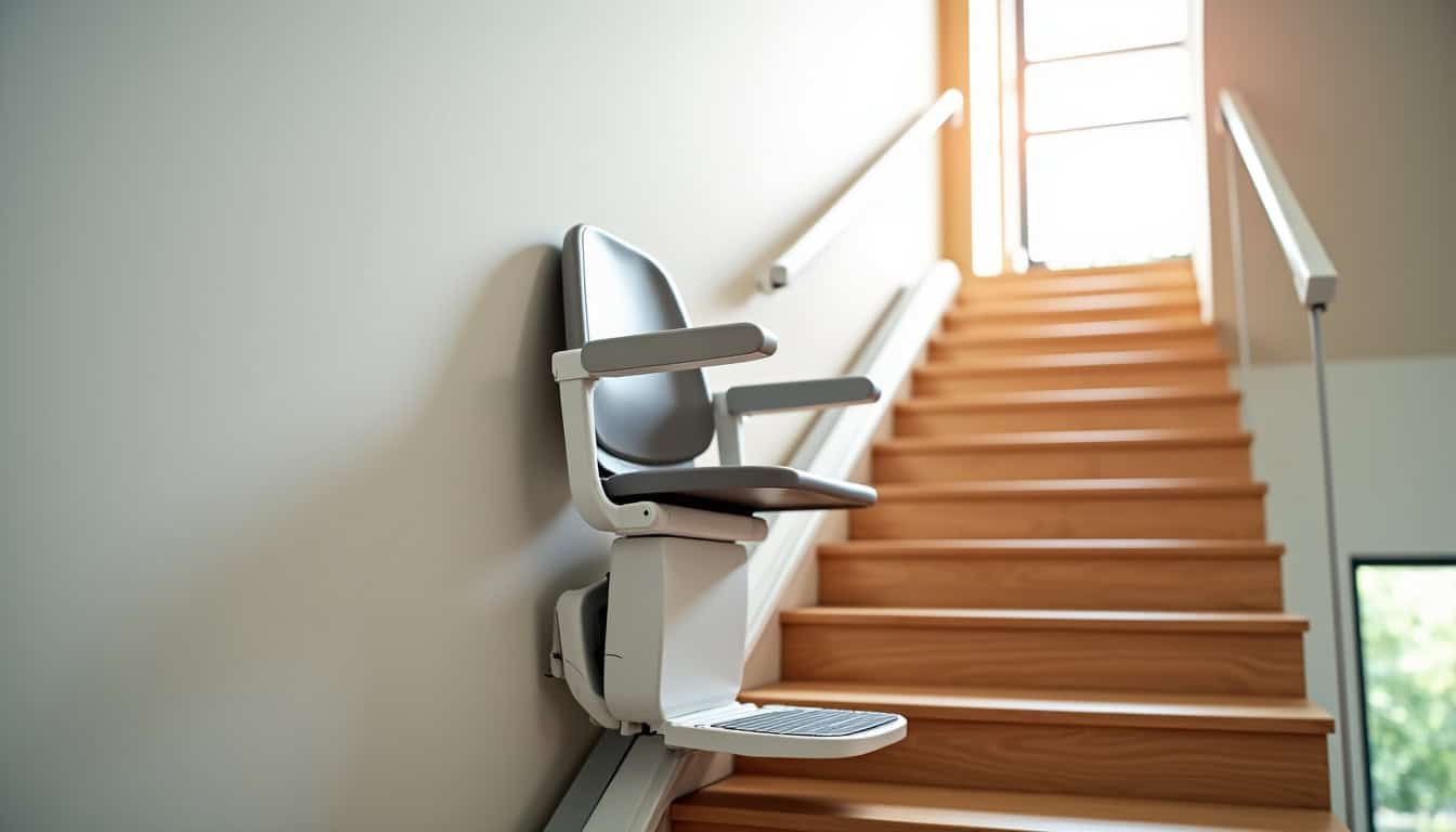 Siège monte-escalier installé sur un escalier droit à Neuve-Chapelle