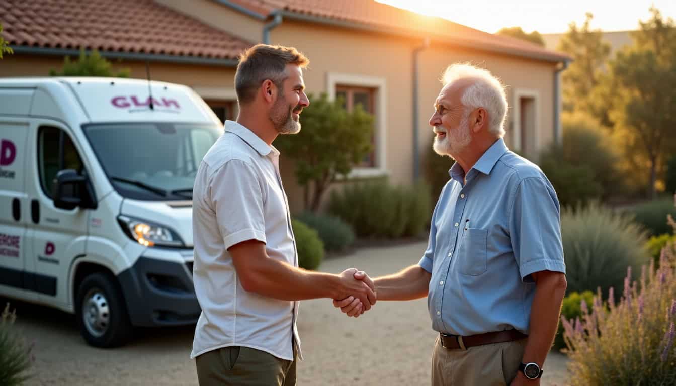 Technicien discutant avec un client à Pinet avant installation