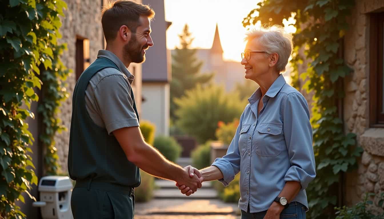 Technicien discutant avec un client à Saint-Maurice-de-gourdans