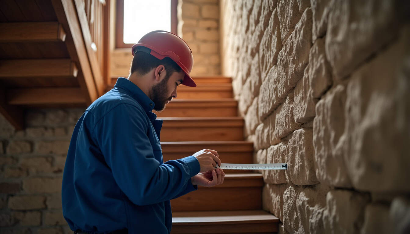 Technicien en train de mesurer un escalier à Alzonne pour l