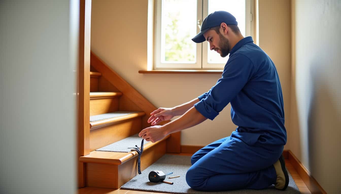 Technicien en train de mesurer un escalier à Charentay pour une installation sur mesure
