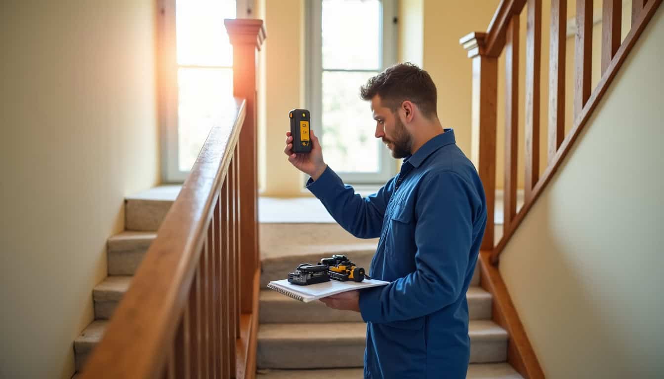 Technicien en train de mesurer un escalier à Châtelaudren-Plouagat pour une installation personnalisée