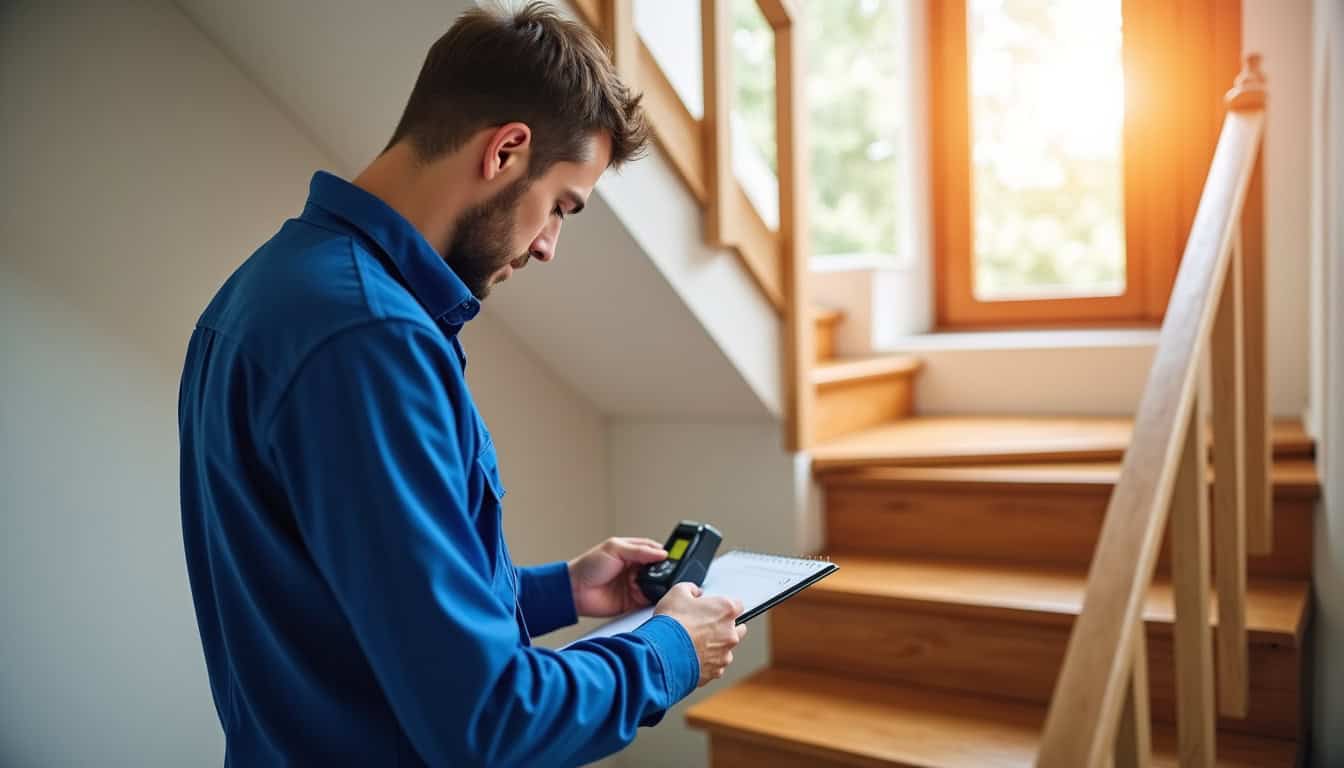 Technicien en train de mesurer un escalier à Givry pour un devis personnalisé