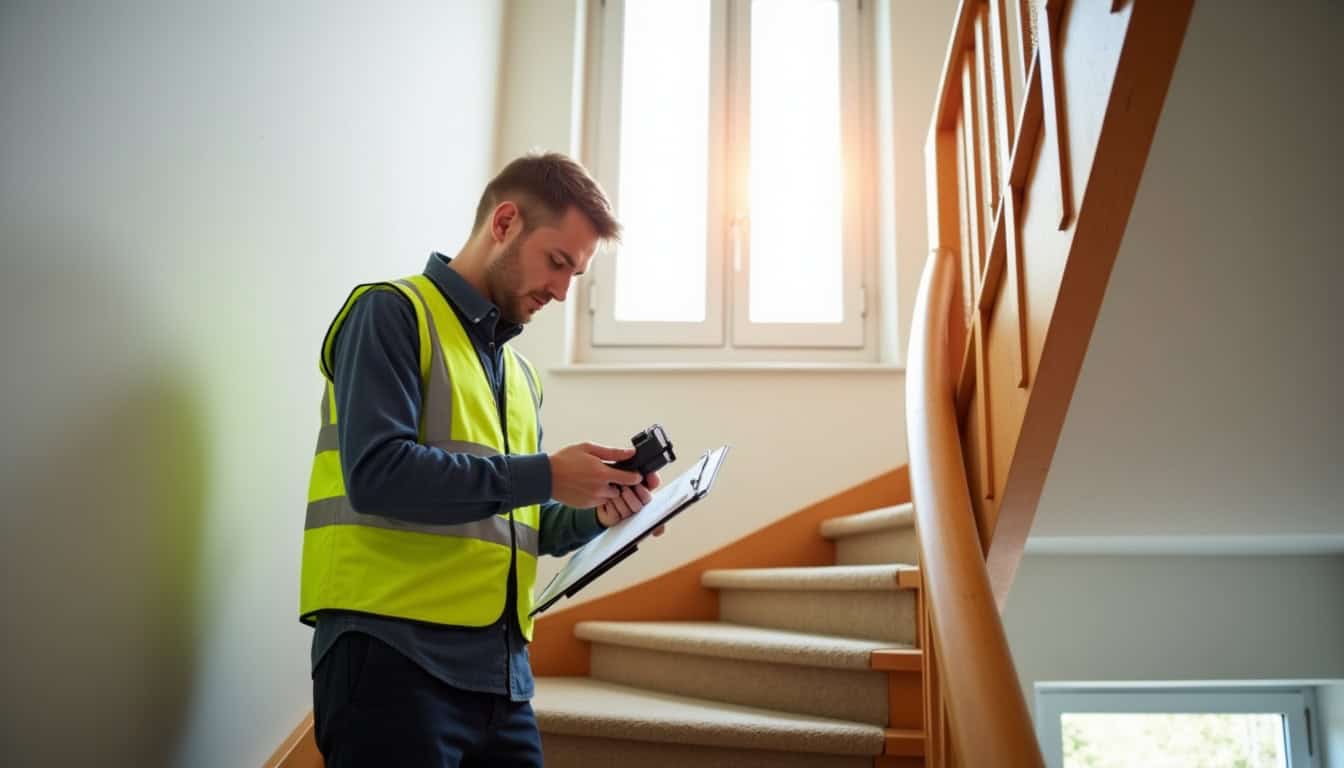 Technicien en train de mesurer un escalier à Illange pour un devis personnalisé