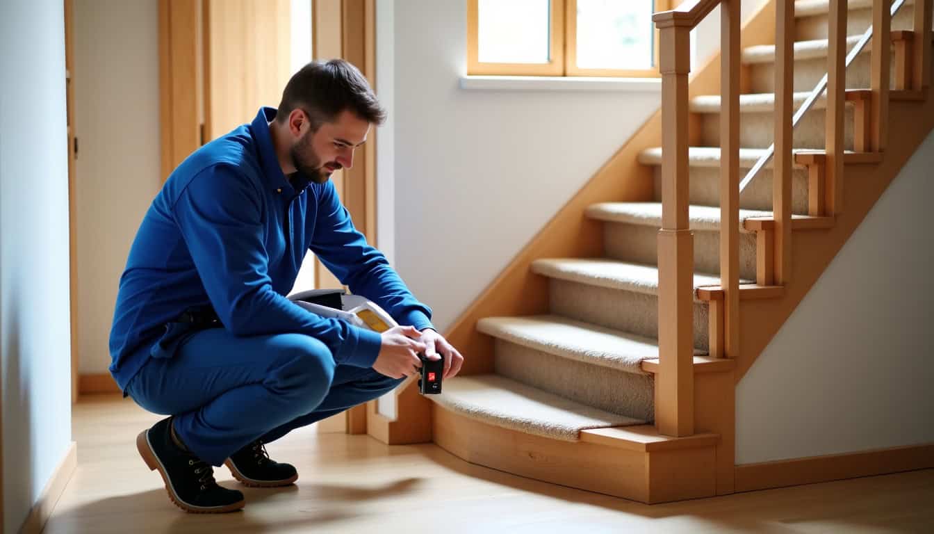 Technicien en train de mesurer un escalier à Le Loroux-Bottereau avant installation
