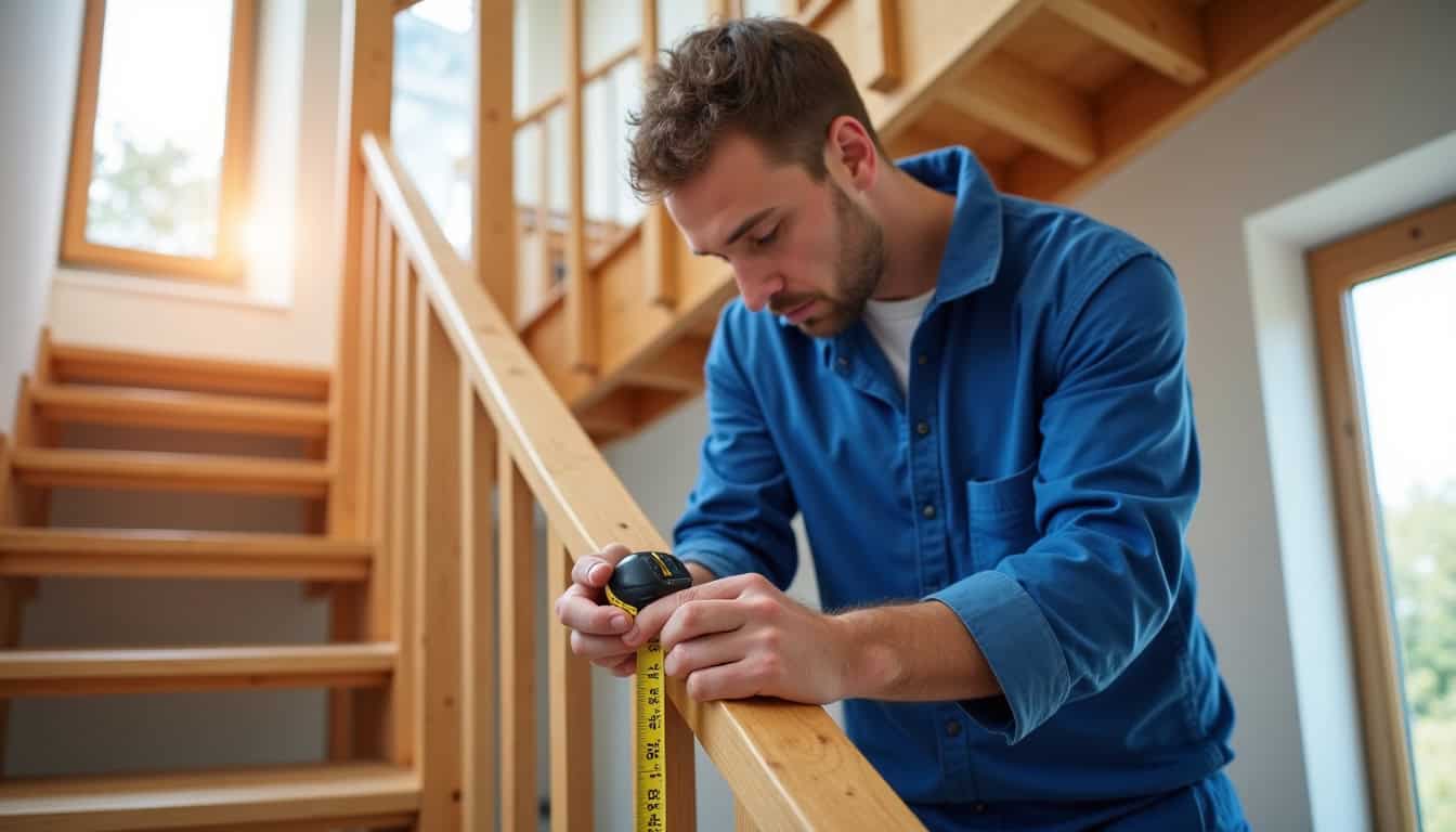 Technicien en train de mesurer un escalier à Melun pour installation