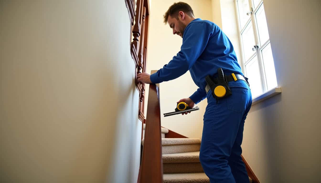 Technicien en train de mesurer un escalier à Saint-Symphorien pour établir un devis personnalisé