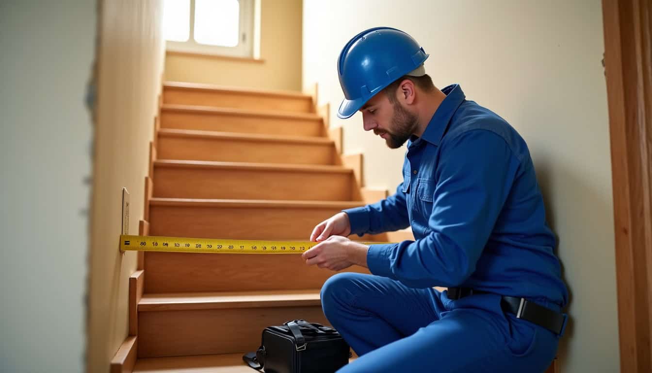 Technicien en train de mesurer un escalier intérieur lors d