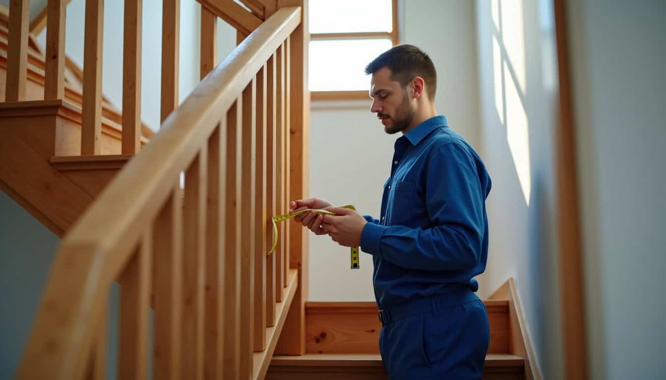 Technicien en train de mesurer un escalier pour installation d