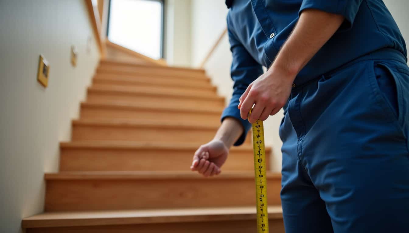 Technicien en train de mesurer un escalier pour installation d