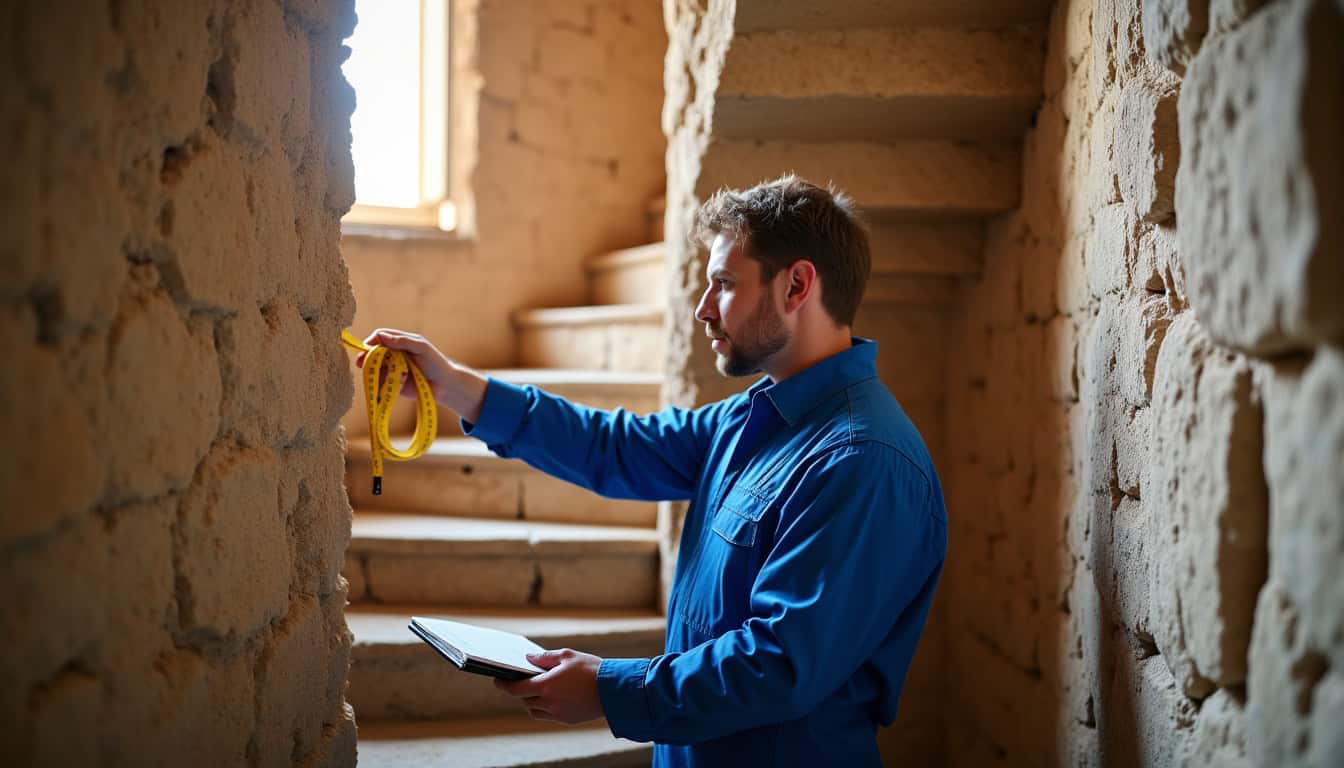 Technicien en train de mesurer un escalier pour l