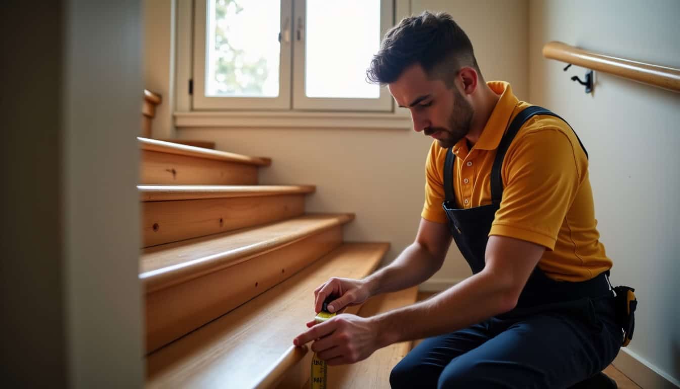 Technicien en train de mesurer un escalier pour l