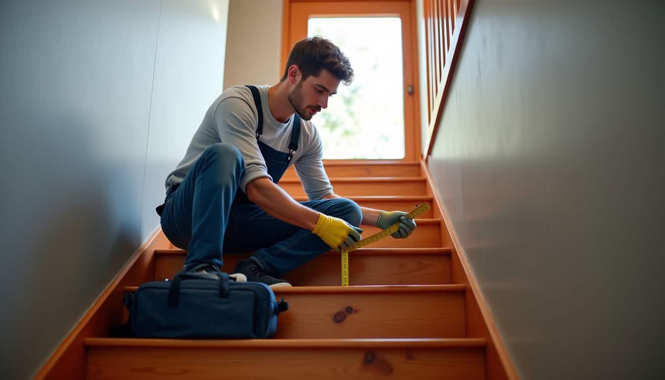 Technicien en train de mesurer un escalier pour l