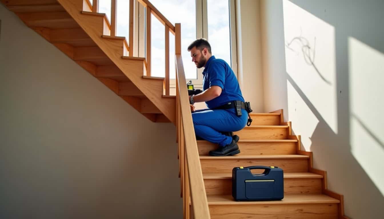 Technicien en train de mesurer un escalier pour une installation à Meyzieu